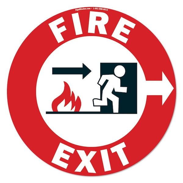 Fire Exit Right 16in Non-Slip Floor Marker, 12PK, 16 in L, 16 in H, FD-2-C-16-12PK-99938